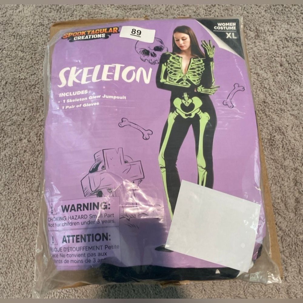 Spooktacular Creations Skeleton Glow Jumpsuit costume size XL